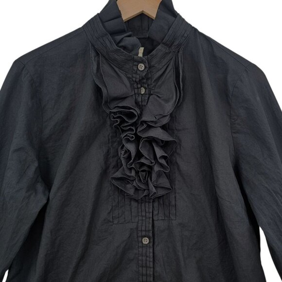 J. Crew Womens 14 Black Ruffle Button Up Shirt - Picture 2 of 10